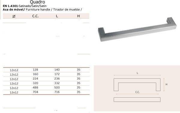 JNF Quadro meubelgreep, vierkant 12 x 12 mm, HoH 160 mm.-1254