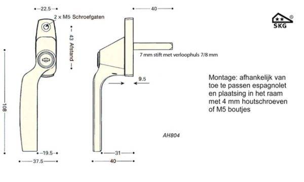 AH 804 PB, Blok model raamkruk, afsluitbaar SKG**, verkropt links en rechts. Messing-gelakt-3776
