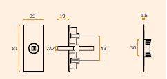 JNF IN.DK.01Q.37 raamkruk mechaniek inbouw, RVS met dunne rechthoekig rozet stift lengte 7 x 37 mm