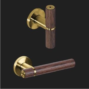 JNF Serie Wenge deurkruk L en T model op rozet, Titanium-Gold