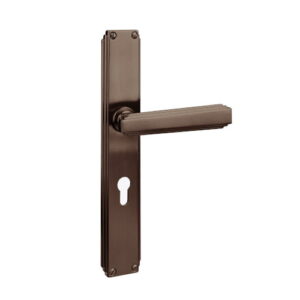 JNF collectie Art Deco deurkruk met rechthoekig langschild cilinder PC72 mm, Titanium-Chocolat