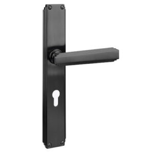 JNF collectie Art Deco deurkruk met rechthoekig langschild cilinder PC72 mm, Titanium-Black