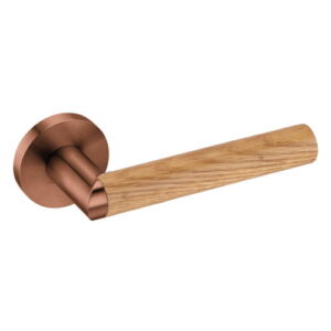 JNF Link Wood serie 411.C deurkruk, met ronde rozet, Titanium-Copper/Oak