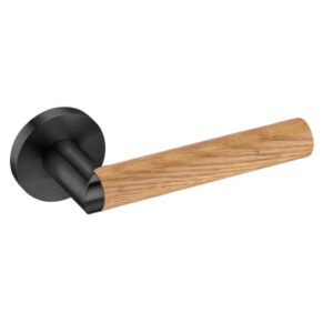 JNF Link Wood serie 411.C deurkruk, met ronde rozet, Titanium-Black-Oak