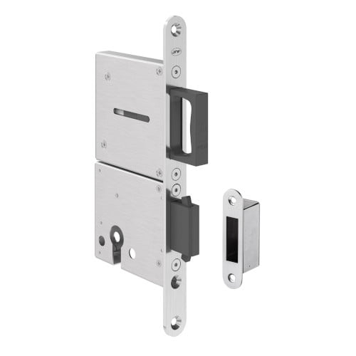 JNF 20.502 schuifdeur bad-wc harpoenslot met trekring, Voorplaat RVS-geborstld