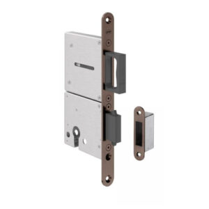 JNF 20.502 schuifdeur cilinder harpoenslot met trekring, Voorplaat Titanium-Chocolat