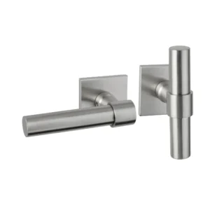Artitec serie Bolt deurkruk T+L op vierkant rozet geveerd Slimface 5mm, RVS-geborsteld