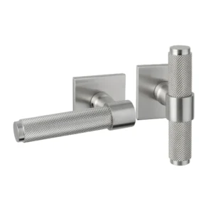 Artitec serie Raw deurkruk T+L op vierkant rozet geveerd Slimface 5mm, RVS-geborsteld