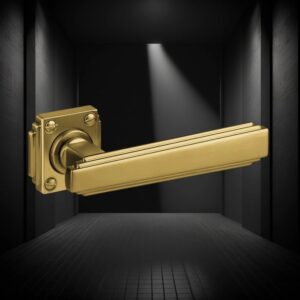 JNF collectie Art Deco deurkruk  met vierkant rozet, Titanium-Gold