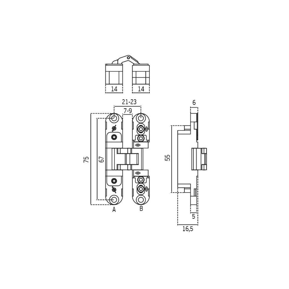 JNF Coplan 067 onzichtbaar meubelscharnieren, 3D verstelbaar, 75x14mm, Zwart ral 9005 - Afbeelding 4