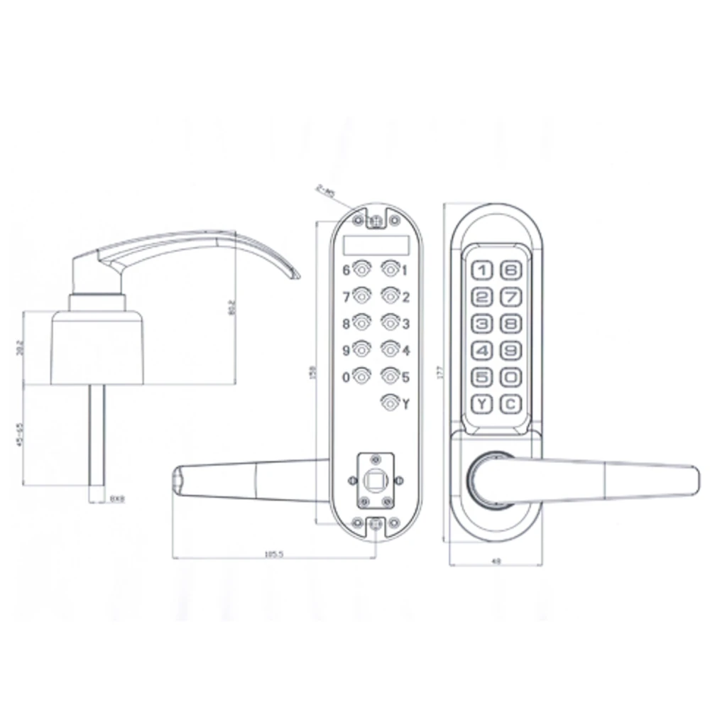 Mauer 5003 Cijfer code slot met deurkruk garnituur - Afbeelding 2